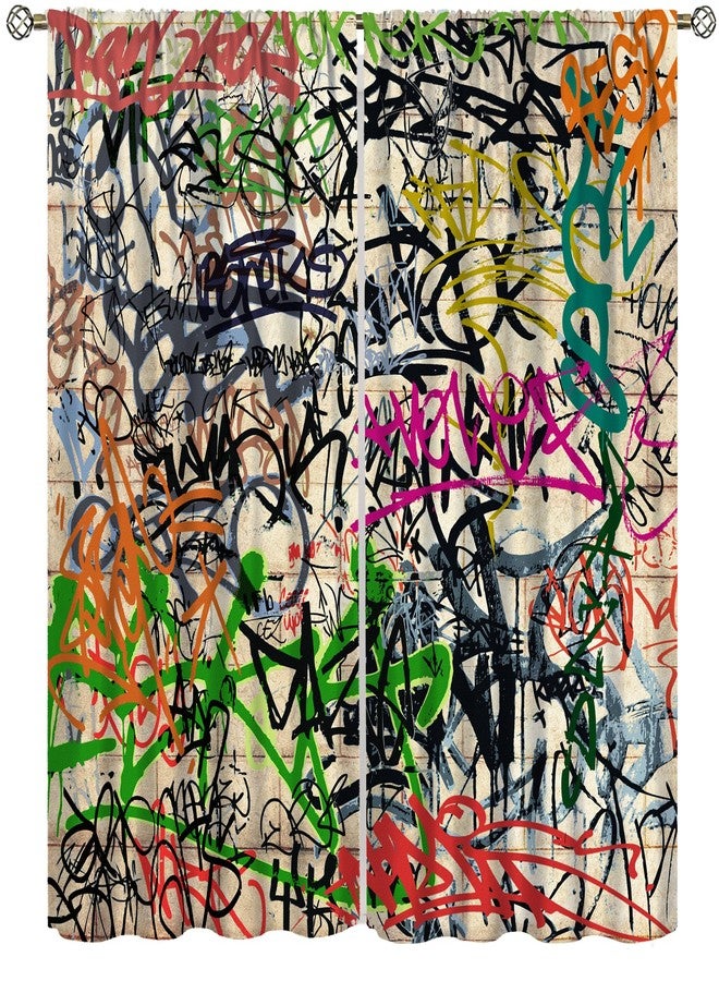 AAVEUP Graffiti Curtains for Boys Room,Modern Rap Graffiti Abstract Art Street Wall Symbol Lines Window Drapes Print for Kids Girls Bedroom Juvenile Room Bathroom 42x45in（No Blackout） - Image 1